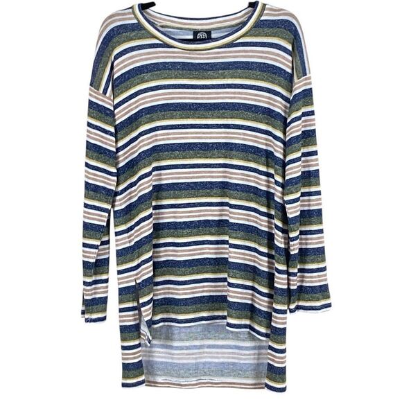 Bobeau Multicolor Stripe Hi Lo Long Sleeve T Shirt Tunic Top Sz L - Picture 1 of 10